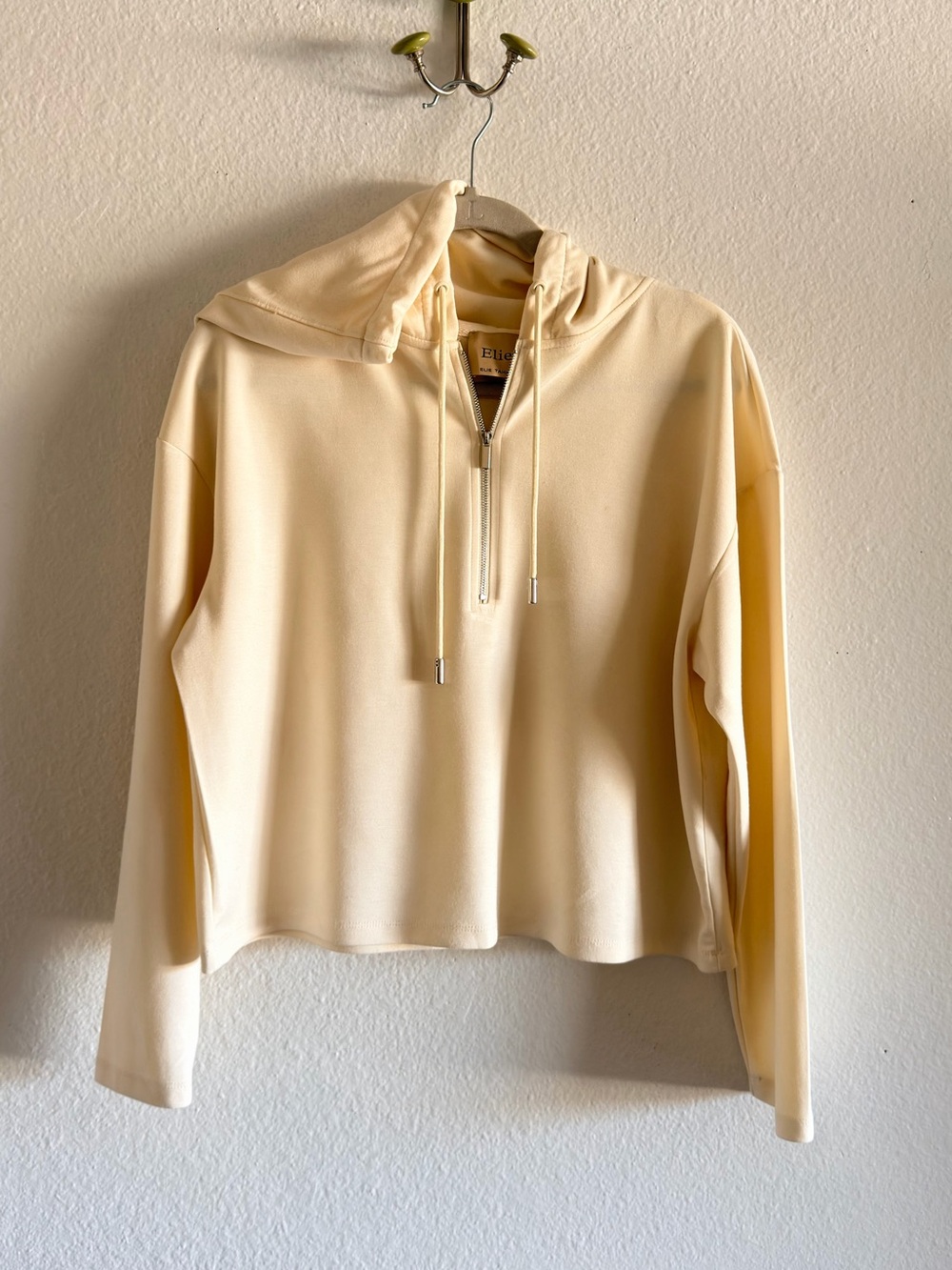 Elie Tahari Cream Half-Zip Hooded Pullover